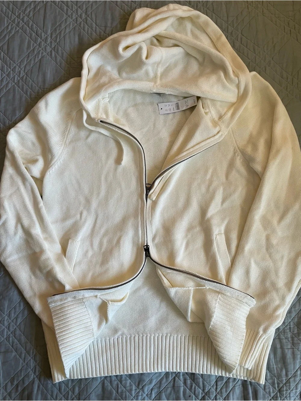 J. CREW Heritage cotton hooded full-zip sweater in Ivory Size S NWT $128 CT606